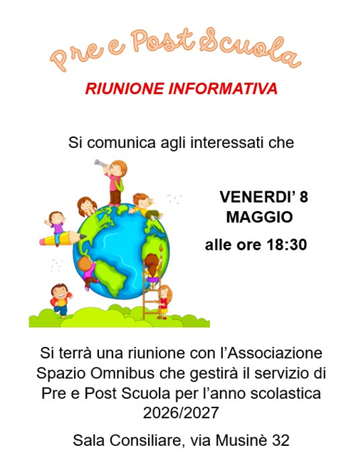 Riunione informativa per il servizio di Pre e Post Scuola 2026/2027